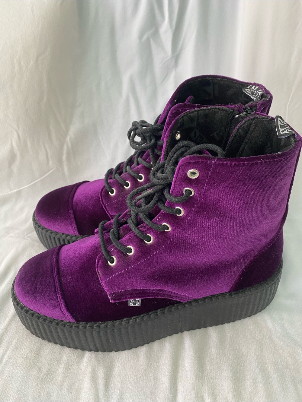 T.U.K. Purple Velvet Playform Boots - Picture 13 of 15